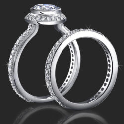 .94 ctw. Halo Bezel Millegrain Diamond Engagement Ring Set - bbr760set