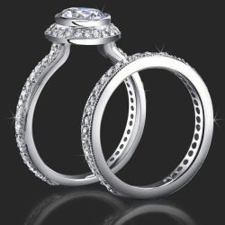 .94 ctw. Halo Bezel Milgrain Diamond Engagement Ring Set - bbr760set