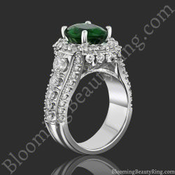 Round diamond engagement ring with an artisan etched euroshank, hand carved scroll work and channel set diamonds along both sides - bbr505