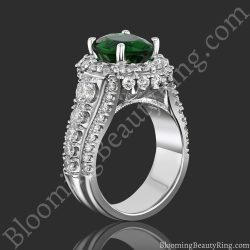 Round diamond engagement ring with an artisan etched euroshank, hand carved scroll work and channel set diamonds along both sides - bbr505