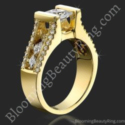 Tension Set Open Band with a Large Channel Set Diamond Bridge Engagement Ring