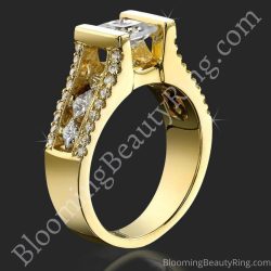 Tension Set Open Band with a Large Channel Set Diamond Bridge Engagement Ring