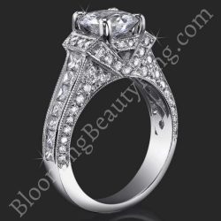 1.83 ctw. 4 Prong Princess and Round Milgrain Engagement Ring - bbr290