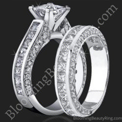 3.68 ctw. Channel Set Princess Micro Pave Round Engagement Ring Set - bbr411-411b
