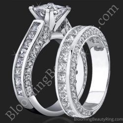 3.68 ctw. Channel Set Princess Micro Pave Round Engagement Ring Set - bbr411-411b