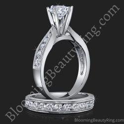 1.00 ctw. Tapered Milgrain 6 Prong Tiffany Diamond Engagement Ring Set - bbr139
