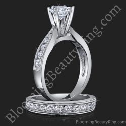 1.00 ctw. Tapered Milgrain 6 Prong Tiffany Diamond Engagement Ring Set - bbr139