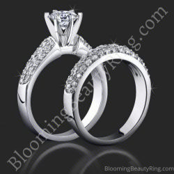 1.08 ctw. 3 Column Micro Pave 6 Prong Diamond Engagement Ring Set - bbr189e-189b