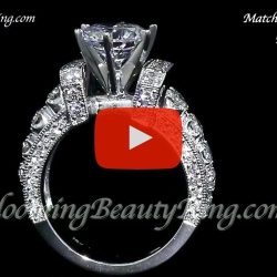 Video of the handmade diamond engagement ring standing up, pave set diamonds down a stepped band - BBR-332-1