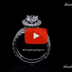 Video of the diamond engagement ring set standing up, a cushion halo above its matching band - BBR-727Set