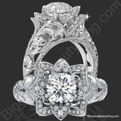 Diamond Embossed Blooming Rose Unique Flower Ring - Blooming Beauty Ring