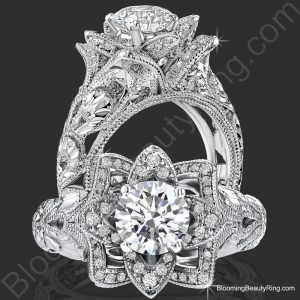Diamond Embossed Blooming Rose Unique Flower Ring - Blooming Beauty Ring