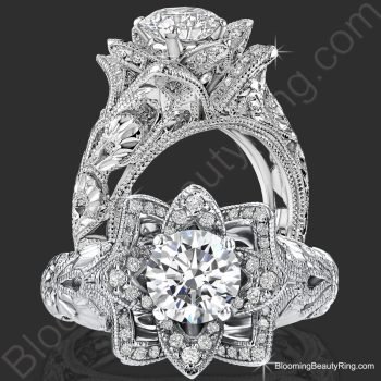 Diamond Embossed Blooming Rose Unique Flower Ring - Blooming Beauty Ring