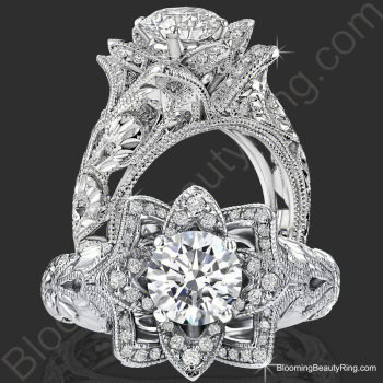 Diamond Rose Ring with Etched Carvings