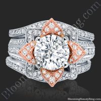 2.38 ctw. Double Band Two Toned White and Rose Gold Flower Ring Set