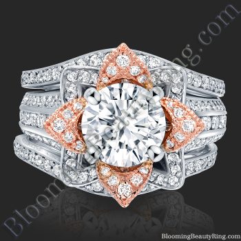 2.38 ctw. Double Band Two Toned White and Rose Gold Flower Ring Set – bbr434ttrset