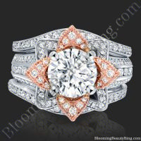 2.38 ctw. Double Band Two Toned White and Rose Gold Flower Ring Set