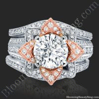 2.38 ctw. Double Band Two Toned White and Rose Gold Flower Ring Set