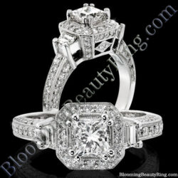 Octagonal Past Present Future 8 Pronged Halo Engagement Ring