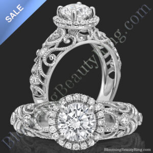 ON SALE! La Bella – Ornamental Filigree Diamond Halo Engagement Ring
