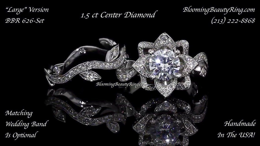 Small Lotus Leafy Swan 1.32 ctw. Diamond Engagement Ring Set