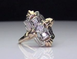 Antique 3-Stone Diamond 14k 2-Tone Gold Ring