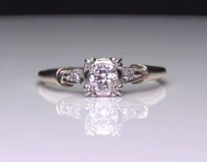 Vintage Antique Style 3-Stone Pre-Set Diamond 14k 2-Tone Gold Ring
