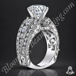 Artisan Etched Trinity Diamond Shank Engagement Ring