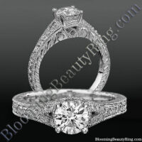 Artistic Hand Carved Design Split Shank Diamond Engagement Ring