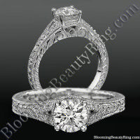 Artistic Hand Carved Design Split Shank Diamond Engagement Ring