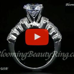 Video of the diamond engagement ring laying down, baguette and round accents flanking the center stone - BBR-0083E