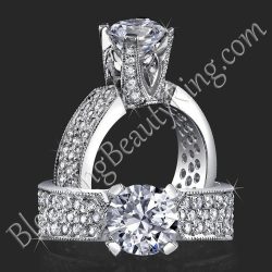 Enhanced Tiffany Style High Mount Pave Diamond Engagement Ring