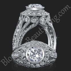 .92 ctw. Engraved Filigree and Bezel Prong Diamond Engagement Ring - bbr286