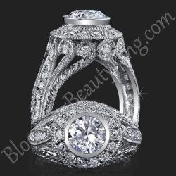 .92 ctw. Engraved Filigree and Bezel Prong Diamond Engagement Ring - bbr286