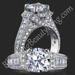 1.83 ctw. 4 Prong Princess and Round Milgrain Engagement Ring - bbr290