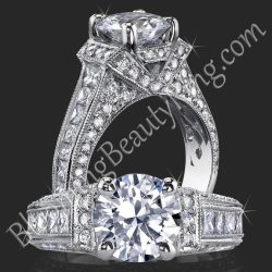 1.83 ctw. 4 Prong Princess and Round Milgrain Engagement Ring - bbr290