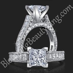 1.50 ctw. Extravagantly Detailed Princess and Milgrain Engagement Ring - bbr334