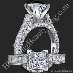 1.50 ctw. Extravagantly Detailed Princess and Milgrain Engagement Ring - bbr334