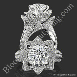 1.78 ctw. Large Hand Engraved Blooming Beauty Engagement Ring