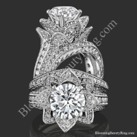 2.08 ctw. Large Hand Engraved Blooming Beauty Wedding Ring Set – bbr434en-set