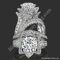 2.08 ctw. Large Hand Engraved Blooming Beauty Wedding Ring Set