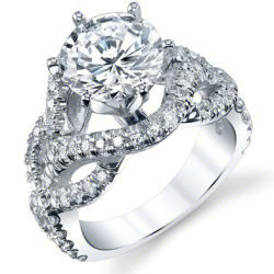 Round diamond engagement ring with a double twist of pave set diamonds looping beneath the center stone - bbr592-1