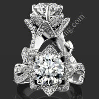 The Large Lotus Swan 1.48 ct. Diamond Engagement Flower Ring