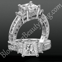 Princess Channel Set / Beaded Milgrain Engagement Ring