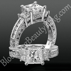 Princess Channel Set Beaded Milgrain Hand Carved Diamond Engagement Ring bbrnw591034