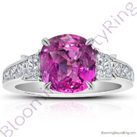 6.0 ctw. Cushion Purplish Pink Sapphire and Princess Diamond Gemstone Ring