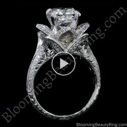 Custom Hand Engraved Blooming Beauty Ring with 3.47 ct Cushion Diamond – bbr434en-custom standing up video