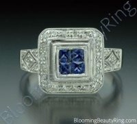 .57 ctw. Diamond and Blue Sapphire Double Square Top Ring