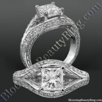 Diamond Paved Artistically Designed Split Shank Engagement Ring