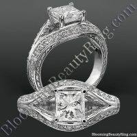 Diamond Paved Artistically Designed Split Shank Engagement Ring